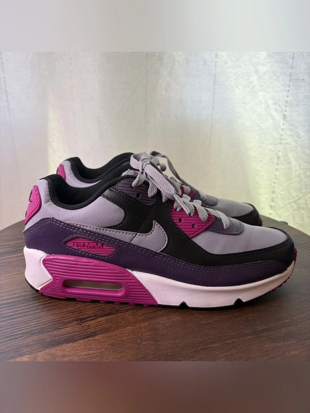 Nike Air Max 90 GS US 5Y Grey Purple Pink Sneakers HF6358-003 Excellent